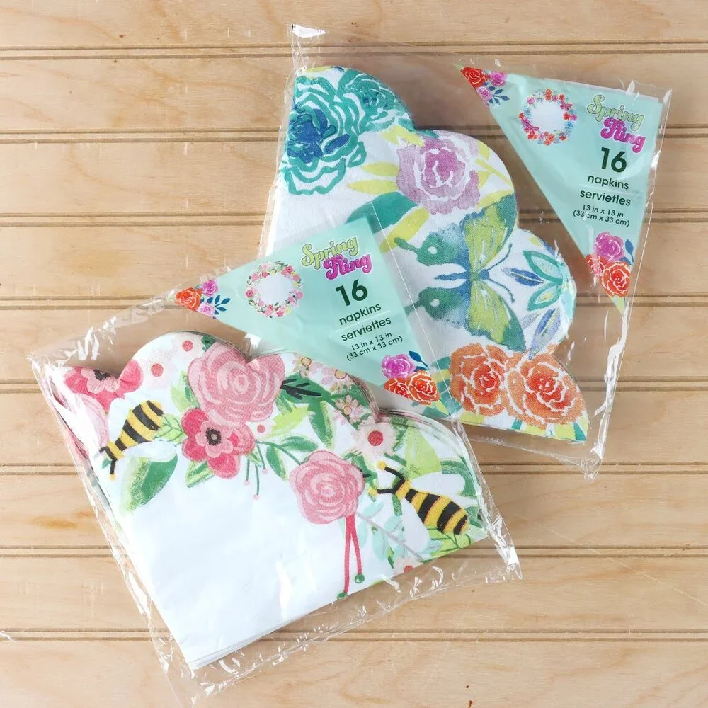 32 Decorative Springtime Napkin Bundle - Two Designs - Scalloped Edges